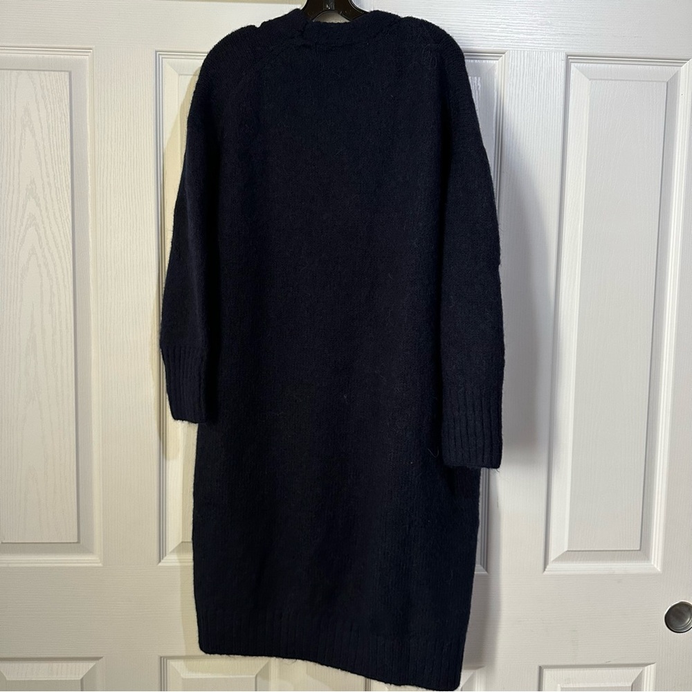 New Zara $69 Wool Blend Navy Blue Long Cardigan with Pockets Medium Large - Picture 6 of 13
